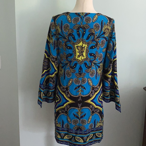 Alice & Trixie Silk Blue Paisley Flowy Tunic Slip Column Dress Bell Sleeves - XS - Picture 7 of 11